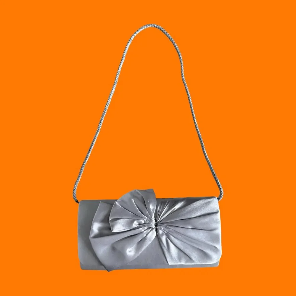 90's vintage silver satin prom bridal y2k clutch bag purse Jessica McClintock